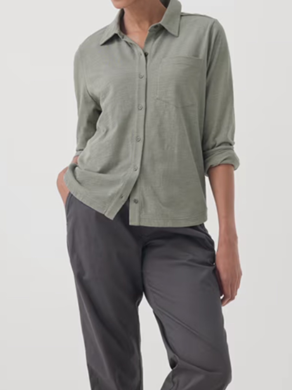PACT Women's Shadow Relaxed Slub Long Sleeve Button Up S - Picture 2 of 7